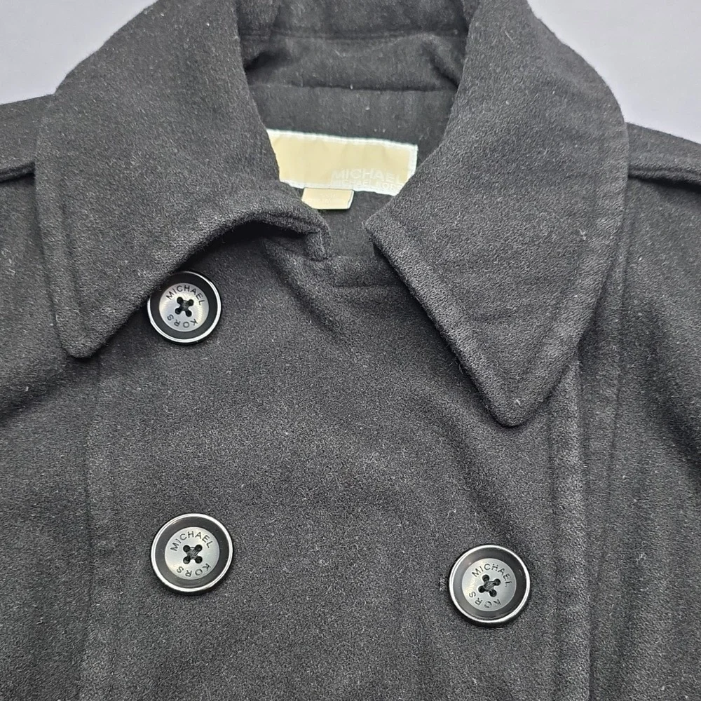 Michael Kors Coat Womens S Black Pea Collared Epaulet Button Long Sleeve